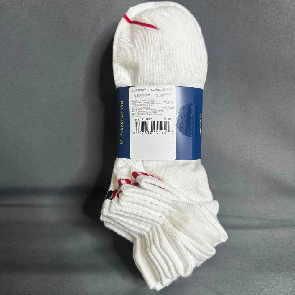 Polo Ralph Lauren Socks Men 10-13 White 8 Pair Athletic Ribbed Logo ZP827511PKN8